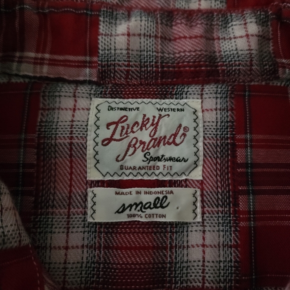 Lucky Brand Dungarees Western Pearl Snap Plaid Patchwork Shirt - Picture 5 of 9